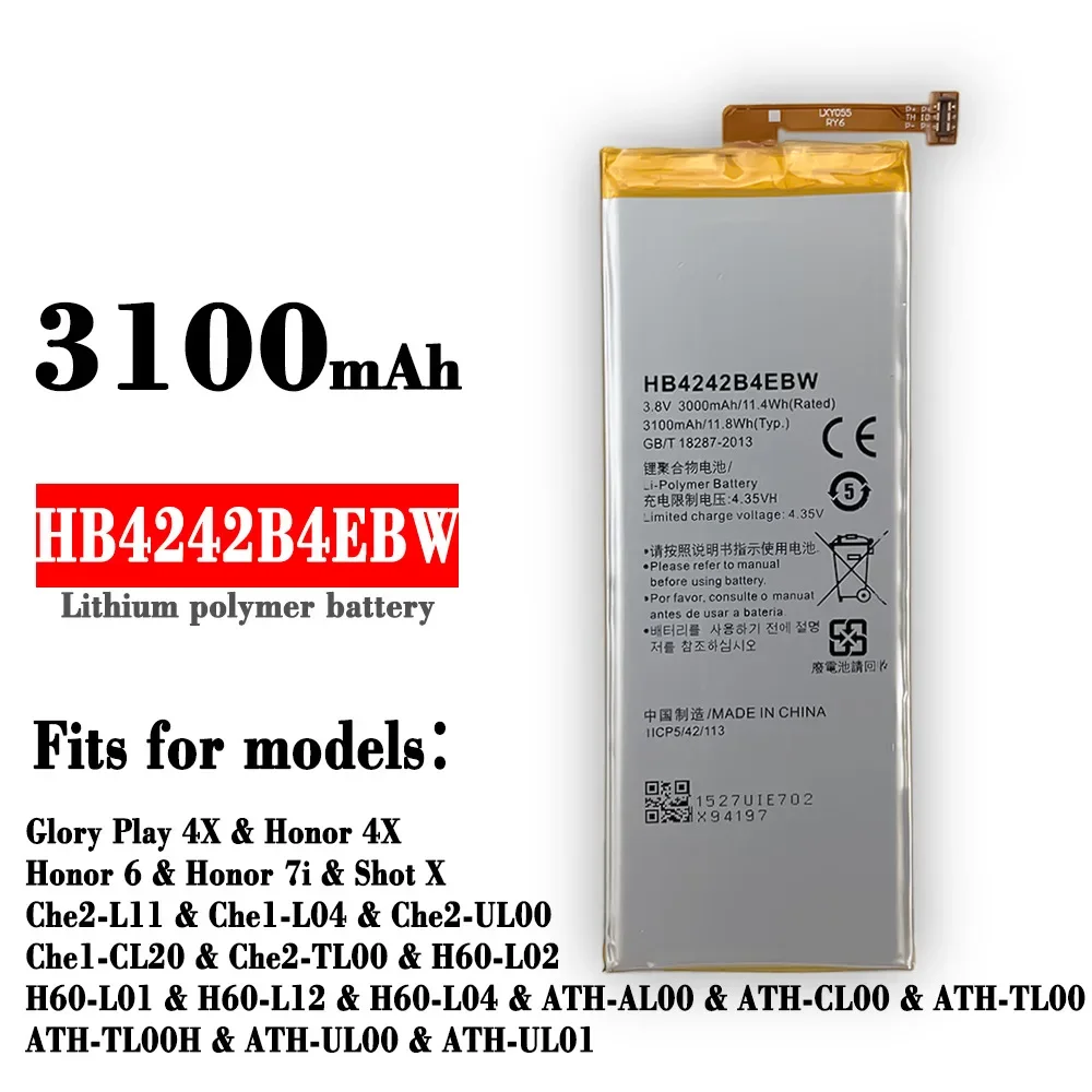 

3100mAh HB4242B4EBW Battery For Huawei Honor 4X 6 7i ShotX H60-L01-L02-L11-L04 che2-L11 Chel-L04 Che2-UL00 Chel-CL20 Batteries