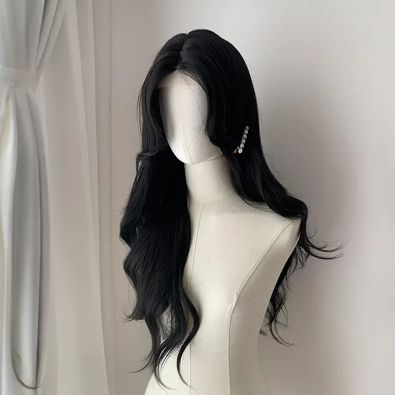 Parrucca Ashely marrone nero per donna 24 pollici uso quotidiano Lolita acqua ondulata grandi onde capelli ricci lunghi capelli lisci parrucche sintetiche