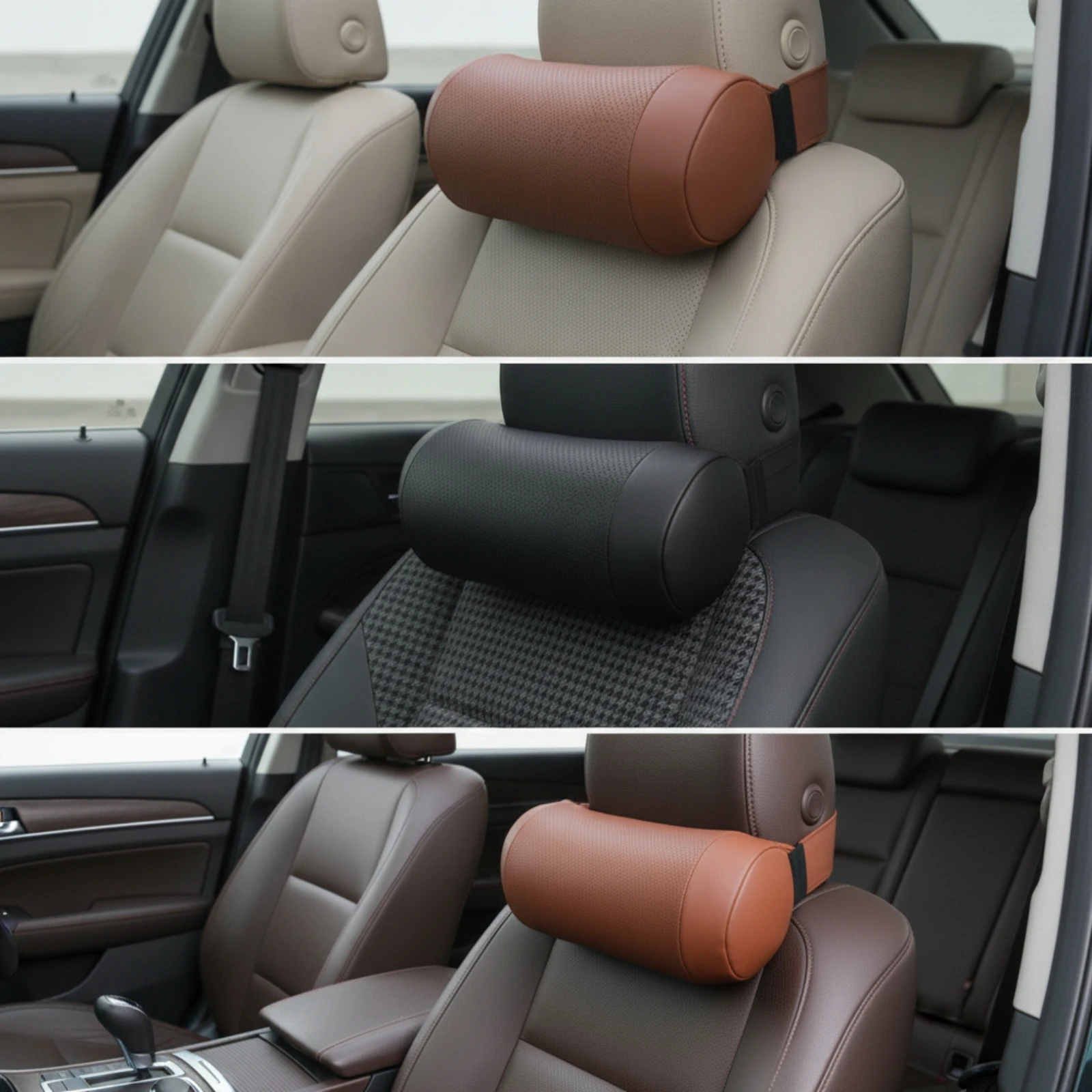 Car Headrest Pillow with Removable Cover Washable Car Neck Support Pillow Neck Cushion with Strap Supportive Ergonomic