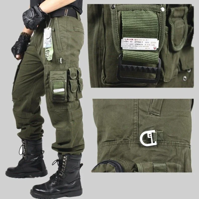 Men Fashion Tactic Cargo Pants Autumn Winter Outdoor Mountaineering Training Overalls Multiple Pockets Wear Resistant Trousers