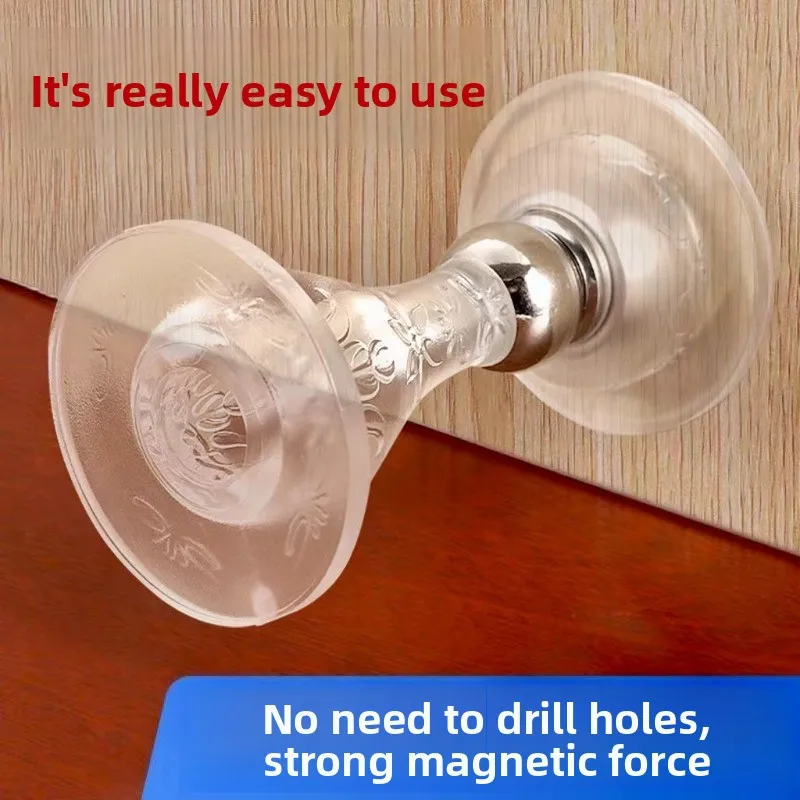 

No Drill Magnetic Silicone Door Stopper Strong Magnet Silent Anti-collision Floor Door Catch for Bedroom Bathroom Interior Doors