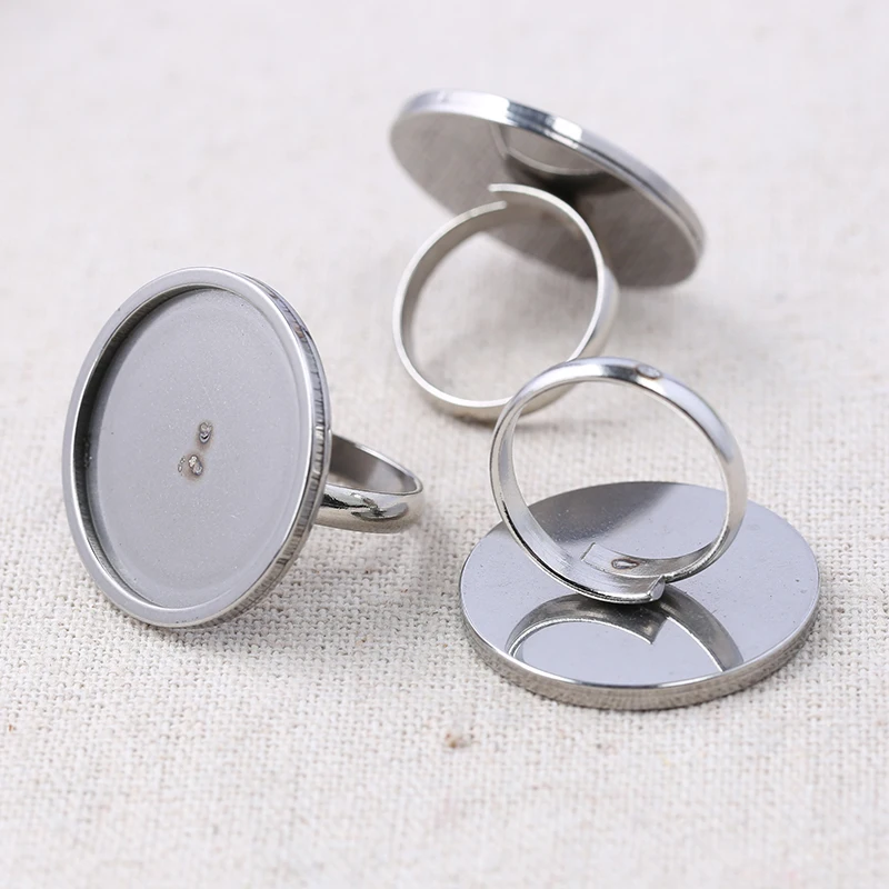 5pcs Adjustable Stainless Steel Fit 20mm 25mm Cabochon Ring Bezel Blanks Diy Base Settings For Jewelry Making Supplies