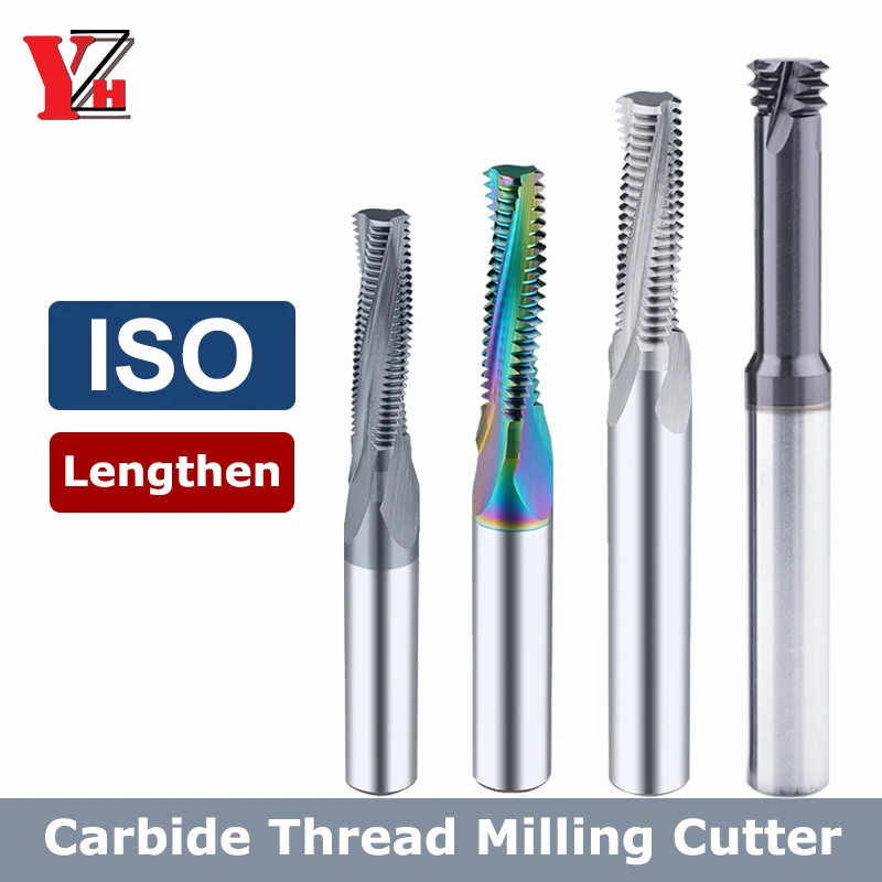 

YZH Lengthen Thread Milling Cutter HRC60 1/3/Full Tooth ISO Inch Pitch CNC For Steel Aluminum M1.6 M2 M2.5 M3 M3.5 M4 M5 M6 M8