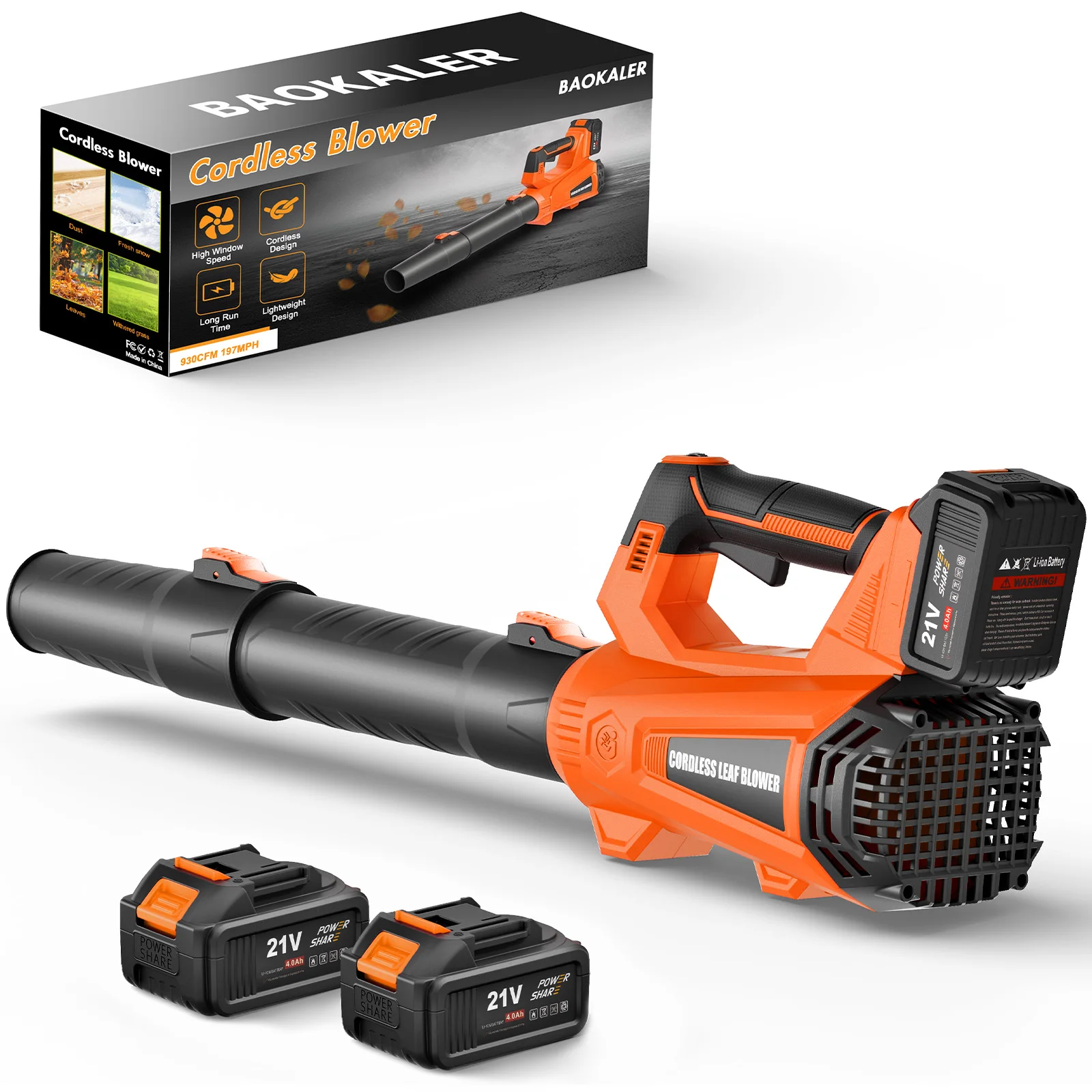 Cordless Electric Leaf Blower 930CFM/197MPH 19000RPM 6-Speed Handheld Blower With 2x4000mAh Batteries for Yard Care Leaves Dust & Light Snow