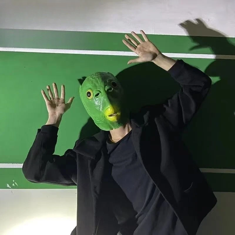 1pc Green Fish Head Funny Cosplay Half Fishman Mask,Funny Mask,Animal Mask,HeadgearDisguise Cosplay,Green Head Monster for party