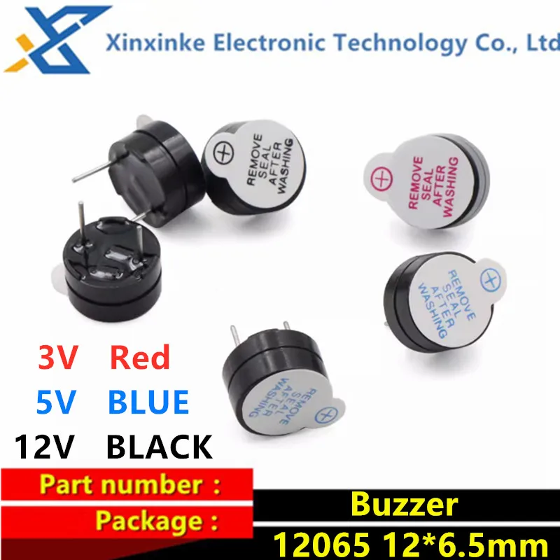 100PCS 12*6.5mm Active Alarm Buzzer Beeper DC 3V 5V 12V 12065 Active Piezo Buzzer Fit For Aduino DIY Electronic