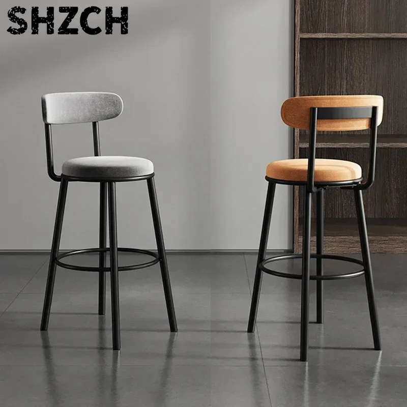 nordic-bar-chairs-iron-high-feet-backrest-seat-high-temperature-baking-paint-dining-stools-comfortable-velvet-modern-furniture