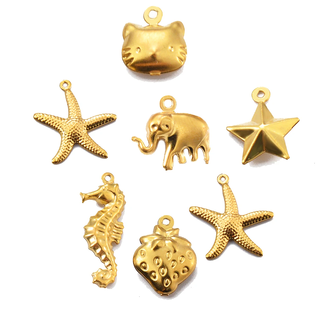 10pcs Stainless Steel 3D Elephant/Starfish/Cat/Seahorse/Star/Strawberry Charms for Jewelry Making Supplies Diy Necklace Earrings