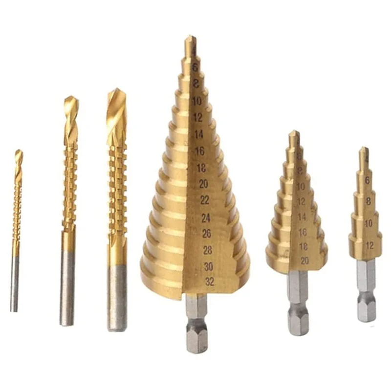 

ABUH-6Pcs Step Drill Bit Set Metal Core Hole Opener Woodworking Metal Core Hole Opener