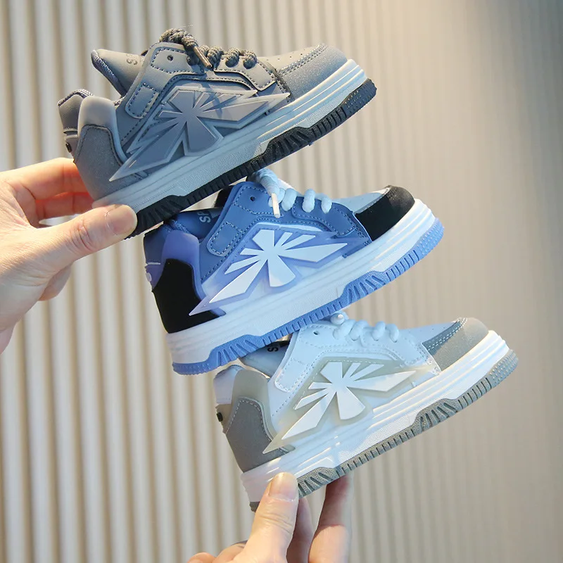 

Children Spring Autumn Sneakers Boy Casual Soft Soled Simple High Top Casual Shoes Girls Front Lace Up Versatile Bread Kid Shoes