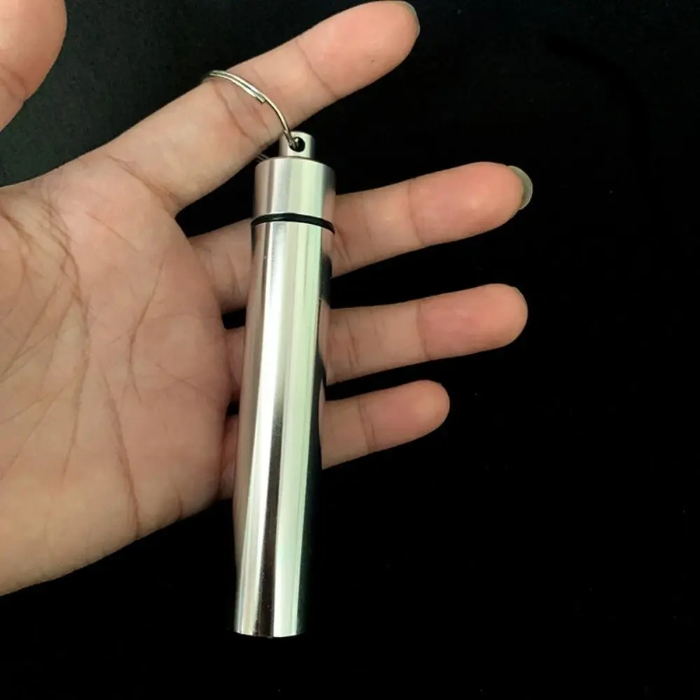 Toothpick Cartridge Aluminum Toothpick Container with Ring Sealed Pill Bottle Silver Cylinder Sewing Needle Holder Outdoor