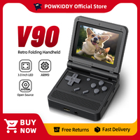 POWKIDDY v90 Black Version 3-Inch IPS Screen Flip Handheld Console Open System Game Console 16 Simulators PS1 Children's gifts