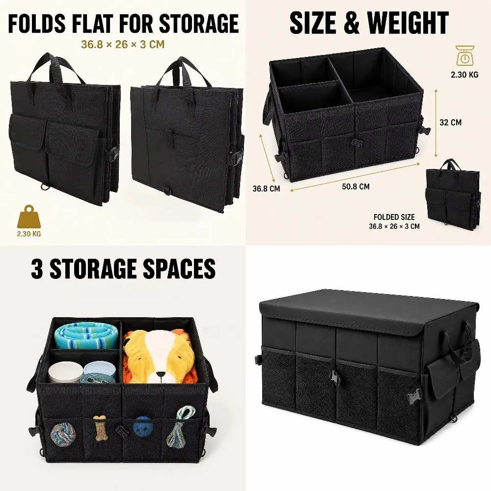 Crossbody Car Trunk Organizer Folding Storage Box Collapsible Backseat Auto Cargo Carrier