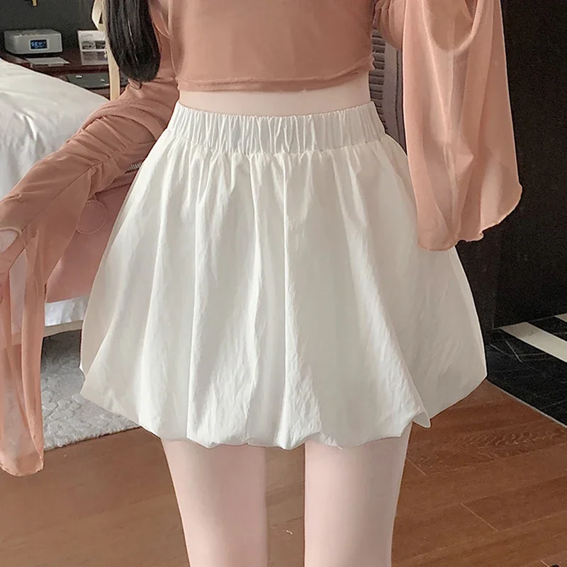 Summer Womens Elastic High Waist Loose Wide Leg Shorts Thin Basic Casual Black White Loose Shorts Female Sports Short Pants