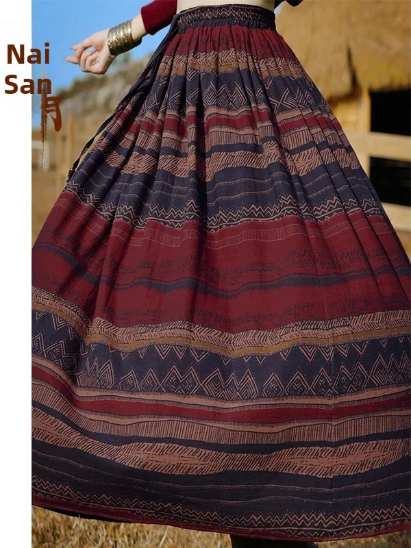 Fashionable Ethnic Style Half-length Skirt High-waisted A-line Silhouette Casual Wear Summer 2025 Brand Unbranded Commute