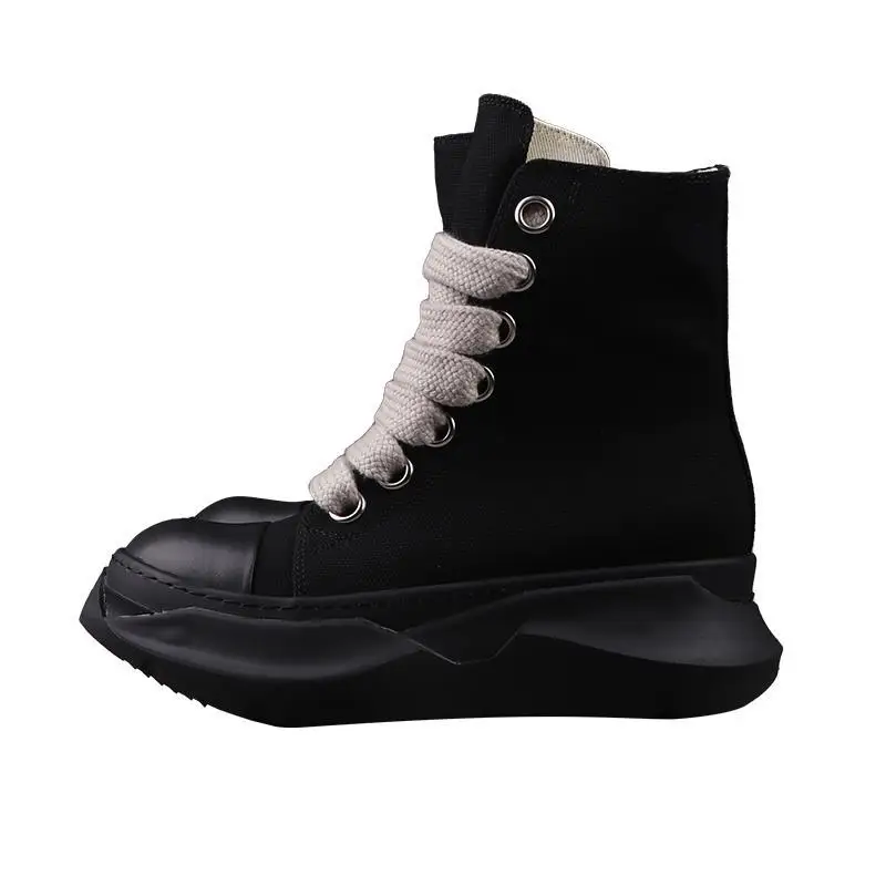 Men Women High-TOP Shoes Casual Canvas Platform Heel Sneakers Luxury Designer Jumbo Lace Up Zip Autumn Black Boots