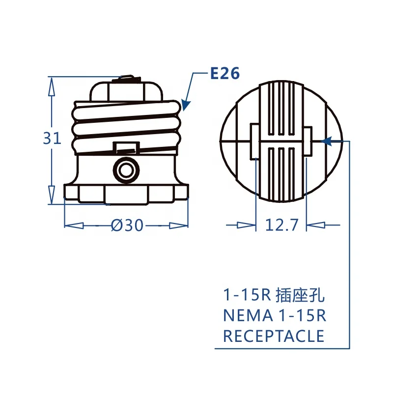 E26 2-Pin Converter Bulb Socket Adapter and Extension Cable Polarity Convenient Plug 125VAC 660W