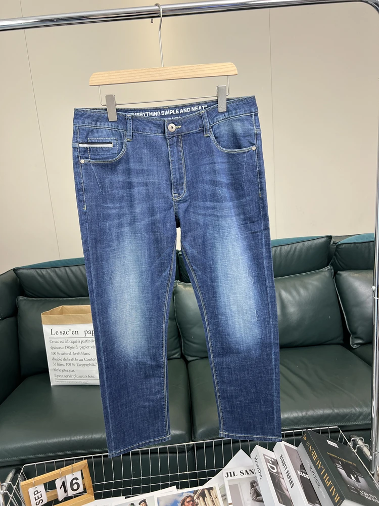 

Мужские комфортные дышащие повседневные джинсы из денима для весны и лета, плотные, приятные к коже, модные, прямого кроя