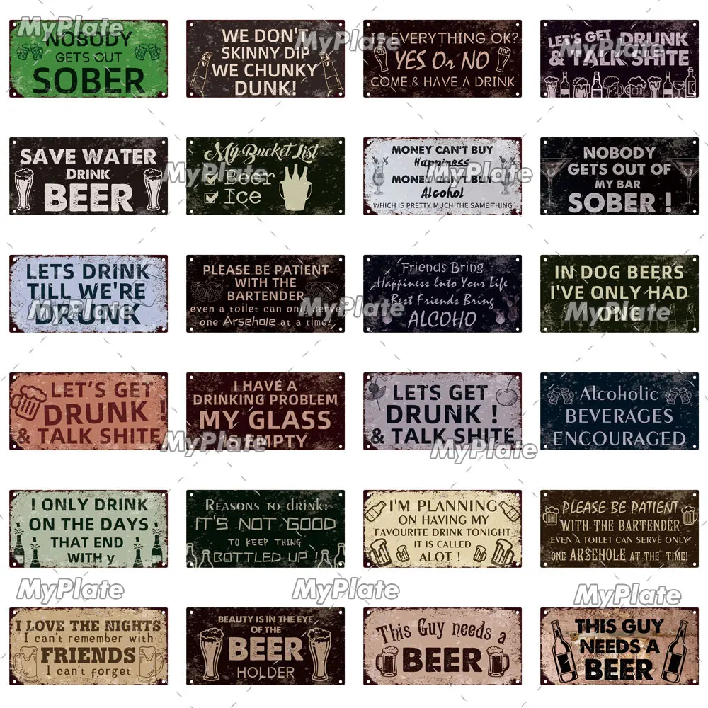 [MyPlate] Drink Beer Bar Wooden Wall Plaque Sign Wood Plate Home Door Wall Deocr Decoration Man Cave Hanging Sign House Gift