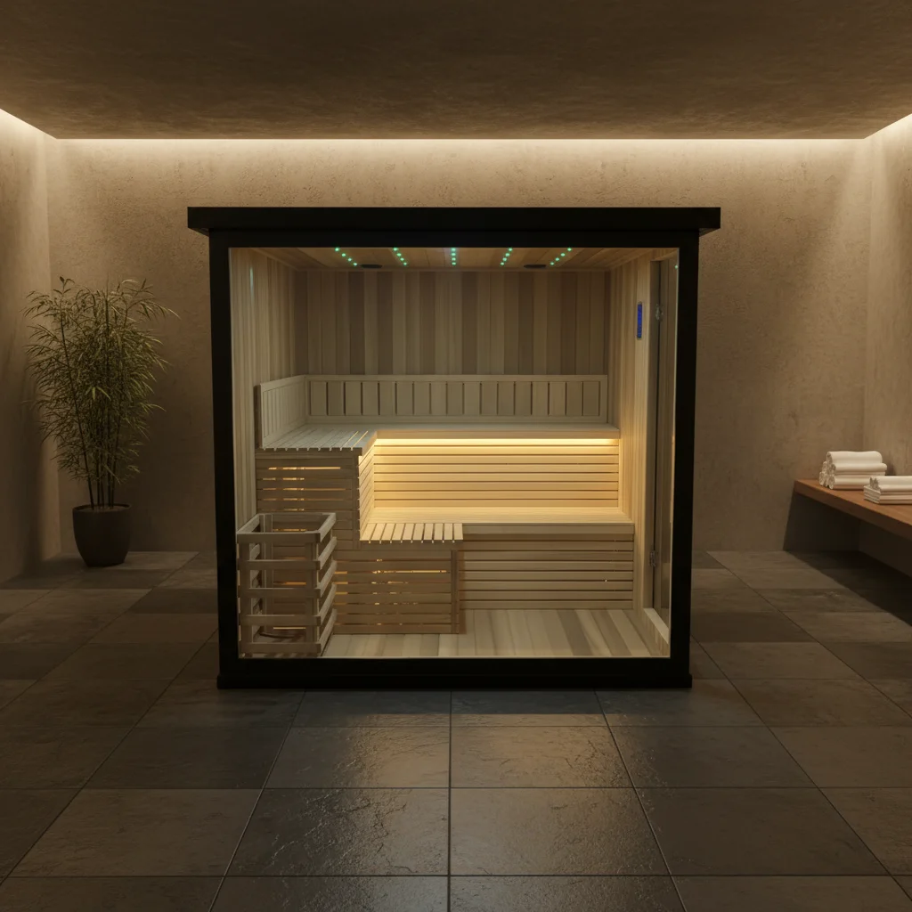 Customized Modern Solid Wood Red Cedar Electric Steam Heating Outdoor Wet Sauna Room for Villa