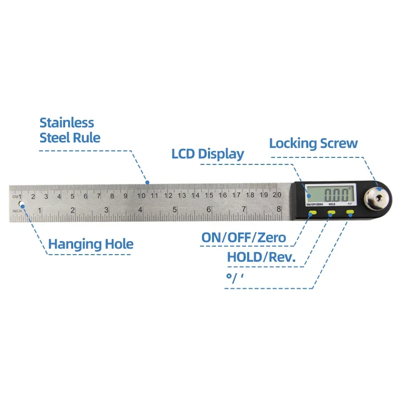 Goniometer Electronic Protractor Digital Gauge Angle Measurement Tool Multi Angle Ruler Woodworking Tools Meter Angle Finder 360