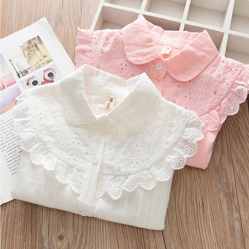 

Soft Girls Cotton Shirt Children's Lace Lapel Shirt Medium Older Children's Bottom Shirt White Top