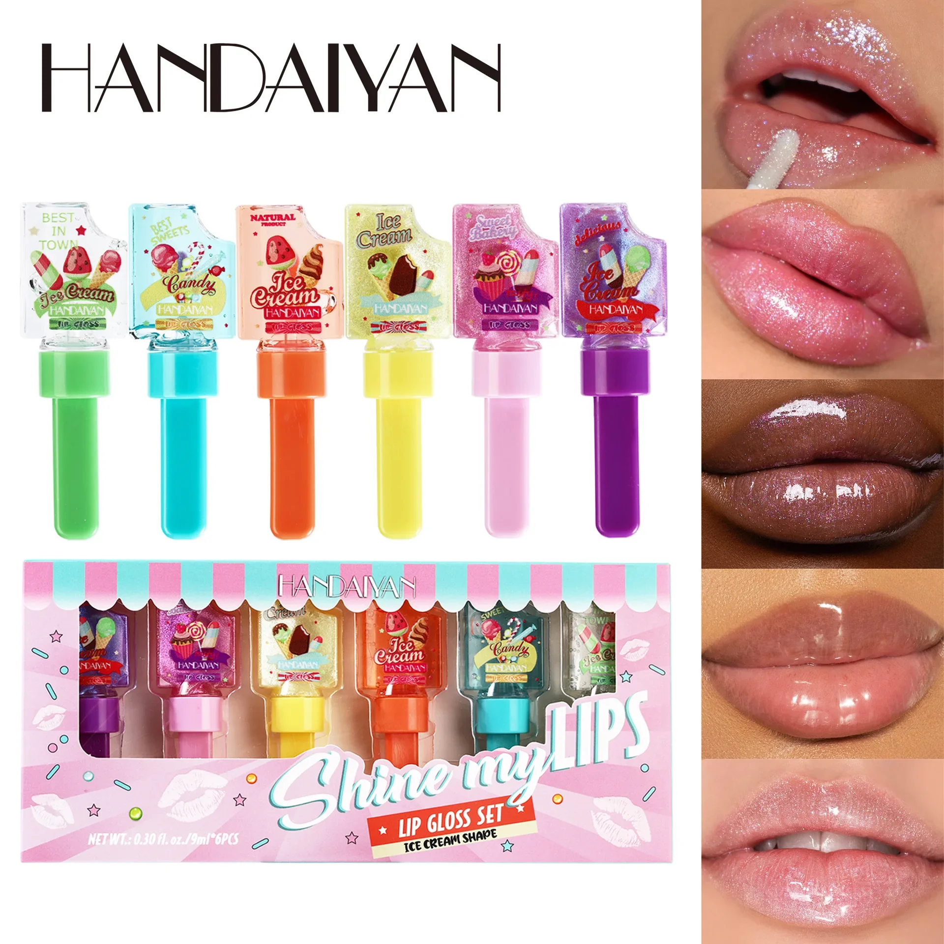 

Ice Cream Lip Oil Set Thermal Discoloration Lip Oil, Moisturizing and Non-greasy& Warm Color Change, 9ml*6pcs/set