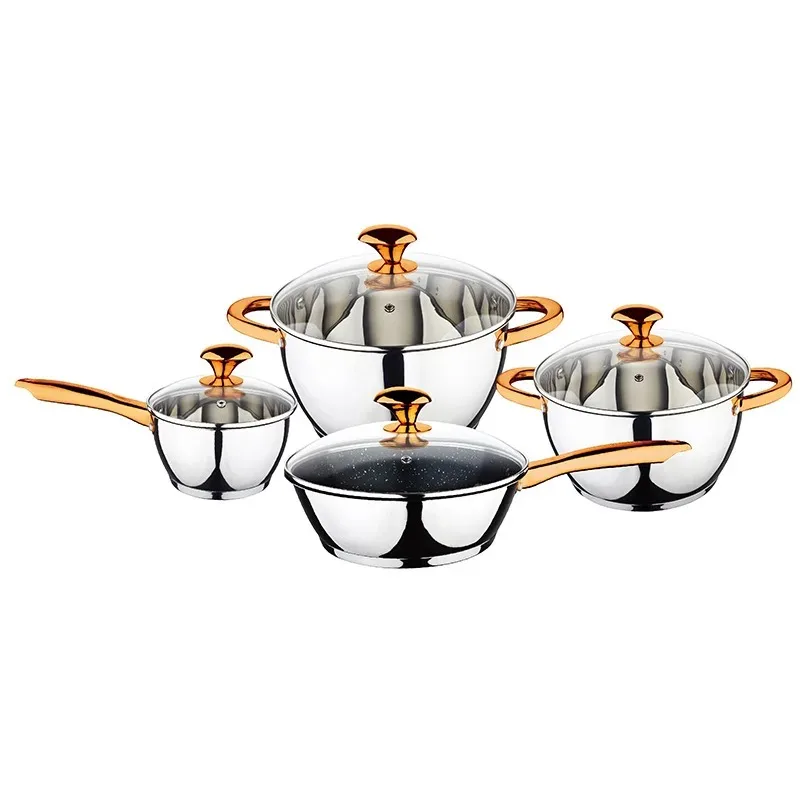 4PCS Stainless Steel Milk Pot Snow Flat Pots Double Ear Soup Stew Pans Instant Noodle Dessert Kitchen Cooking Pot Set