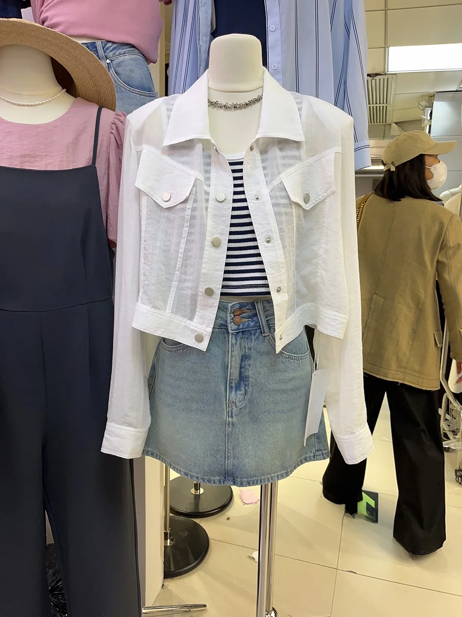 

Spring Summer New Faionable Long Sve irt Women's Lightweight Sun Protection ort Coat Button up Stand Collar Outerwear