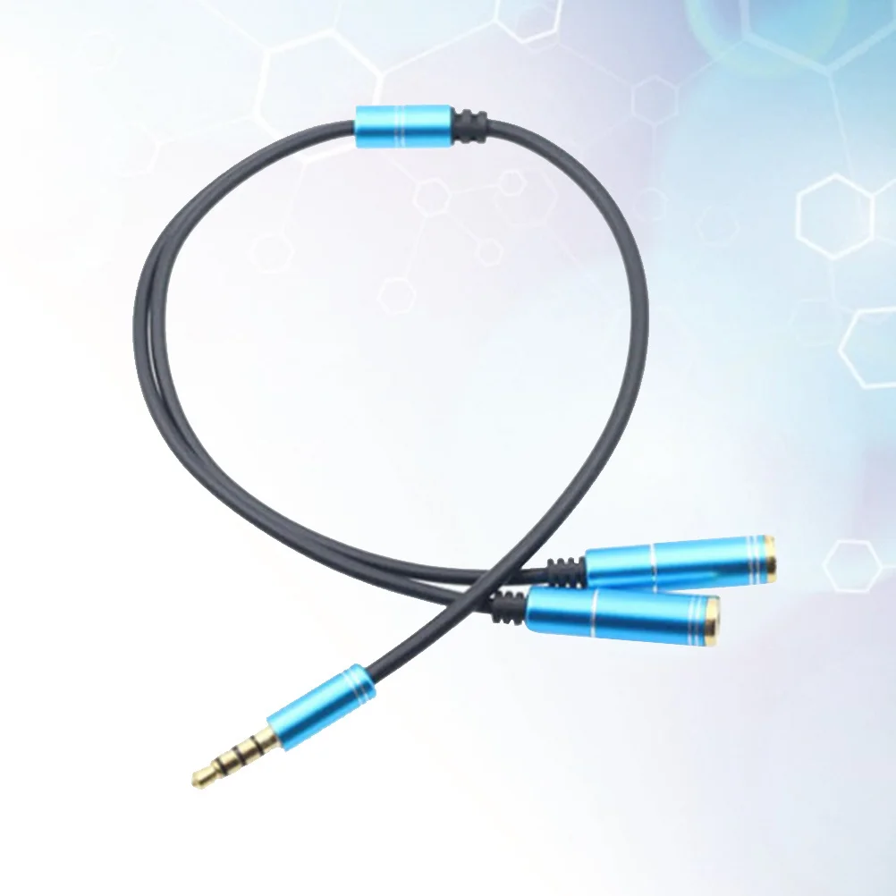 

1 to 2 3.5mm Headset Splitter Cable Blue Audio Splitter Mic Jack for Mobile Phone Laptop Tablet Travel Sharing