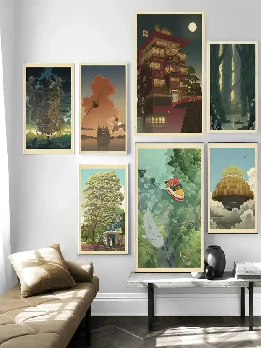 Encantador Lienzo Decorativo de Anime: Impresiones de Póster Inspiradas en El Castillo Andante de Howl y El Viaje de Chihiro para Decoración de Sala de Estar