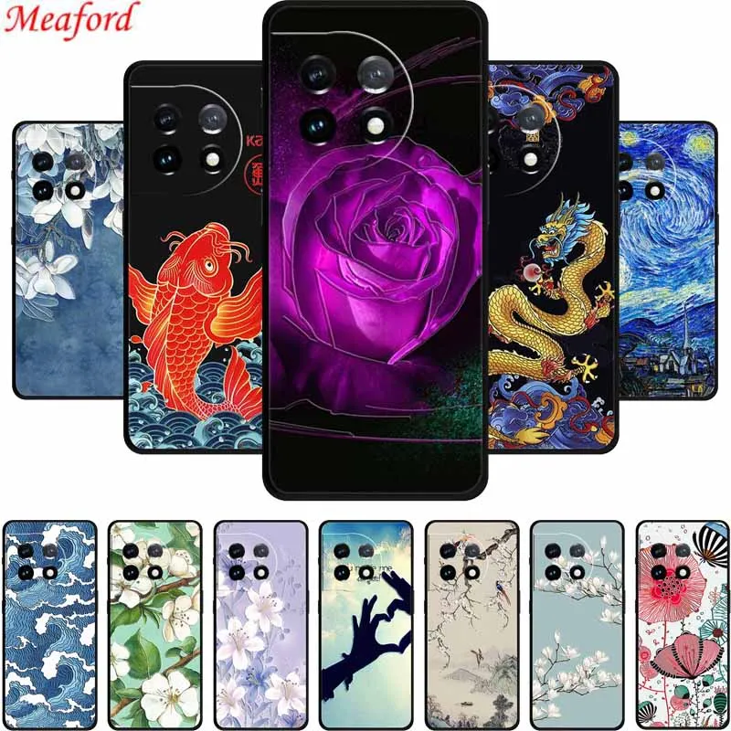 3D-Prägungshülle für OnePlus 12 13 5G Handyhülle Blumen Schwarz Silikon Weiche Rückseite für OnePlus 13 12 Ace 3 5 Hülle One Plus 12