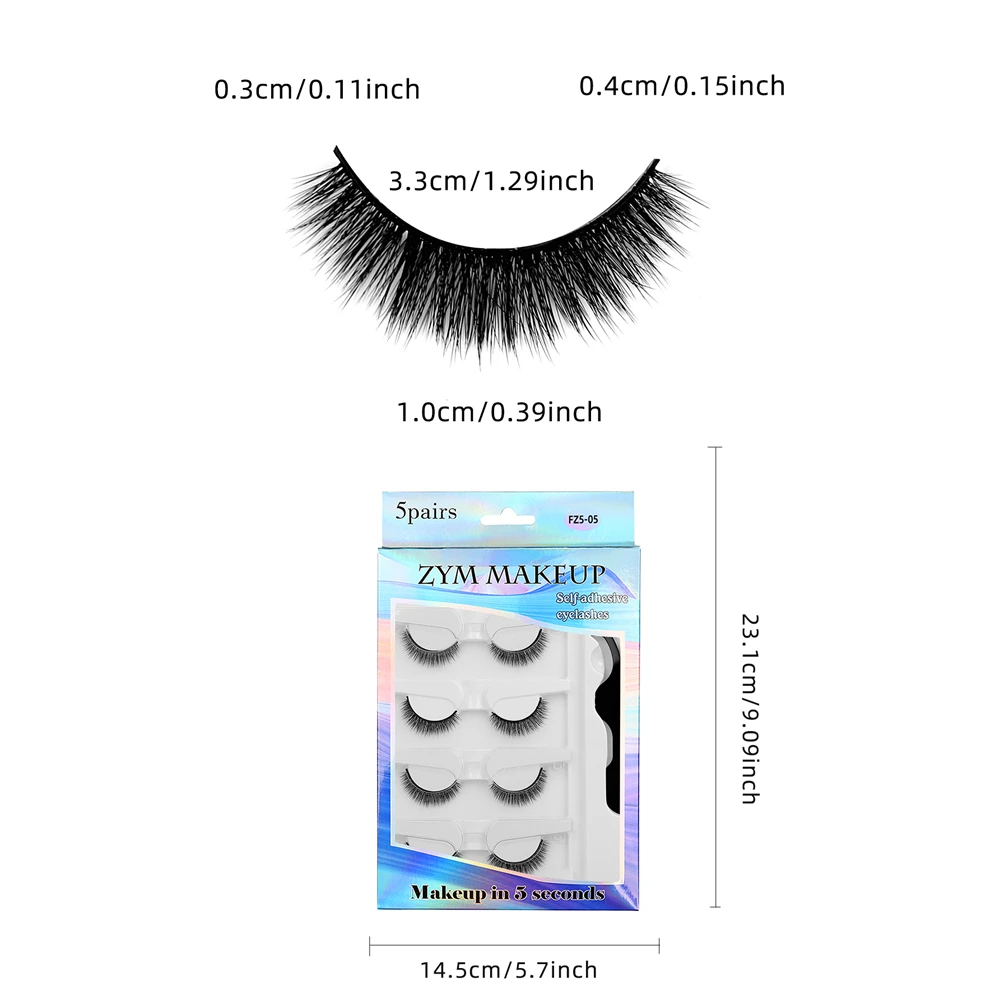 5 Pairs-Reusable Self-adhesive False Eyelashes with Tweezer Waterproof Adhesive Tape Eye Lashes to Wear No Glue Needed Natural