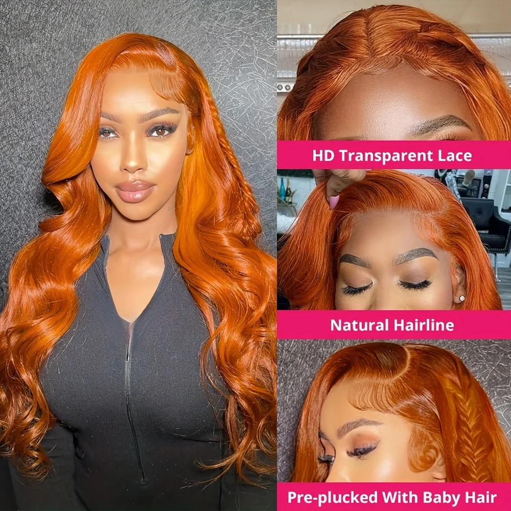 8 to 36 inch 13x4 Ginger Lace Front Wig Human Hair Body Wave 13X6 Hd Lace Frontal Wig Pre Plucked Orange Ginger Human Hair Wig