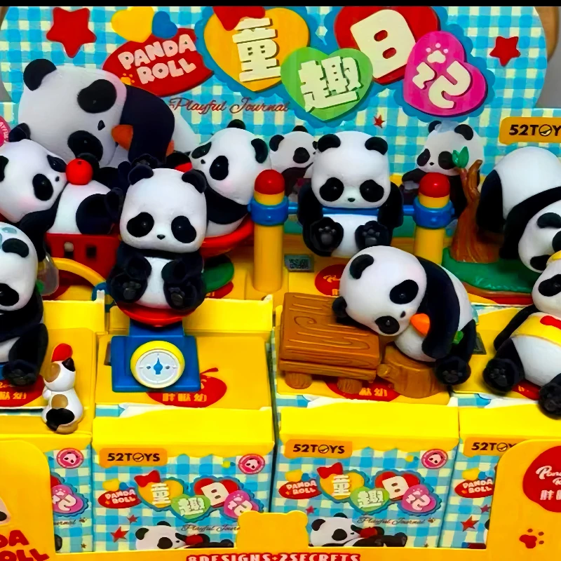 52 brinquedos genuínos panda roll série de diário infantil estatuetas panda escondido presentes criativos desktop e sala de estar ornamentos presentes