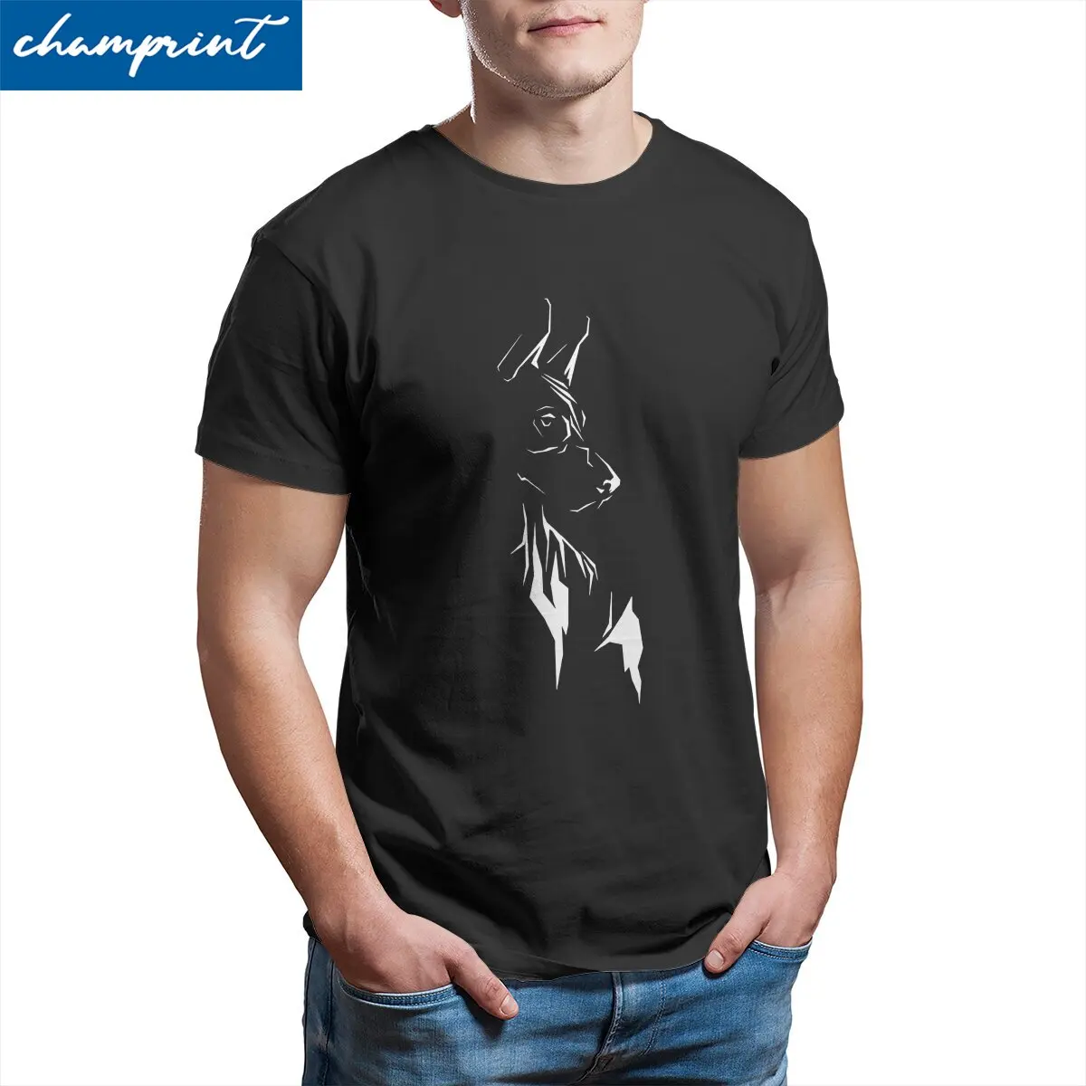 Doberman Silhouette T-Shirt for Men  Hipster 100% Cotton Tee Shirt Round Collar Short Sleeve T Shirts Plus Size Clothes