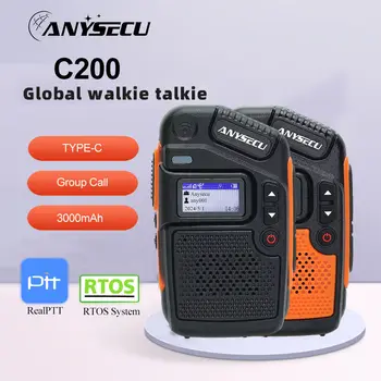 Anysecu C200 4G POC 네트워크 라디오 Rerlptt 장거리 작업 RTOS 시스템, 3000mAh/C 타입 GPS 미니 워키토키