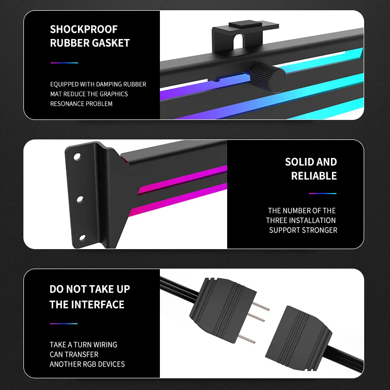 Support de carte graphique ARGB pour groupe électrogène, 5V, 3 broches, AURA SYNC, VGA, hauteur réglable