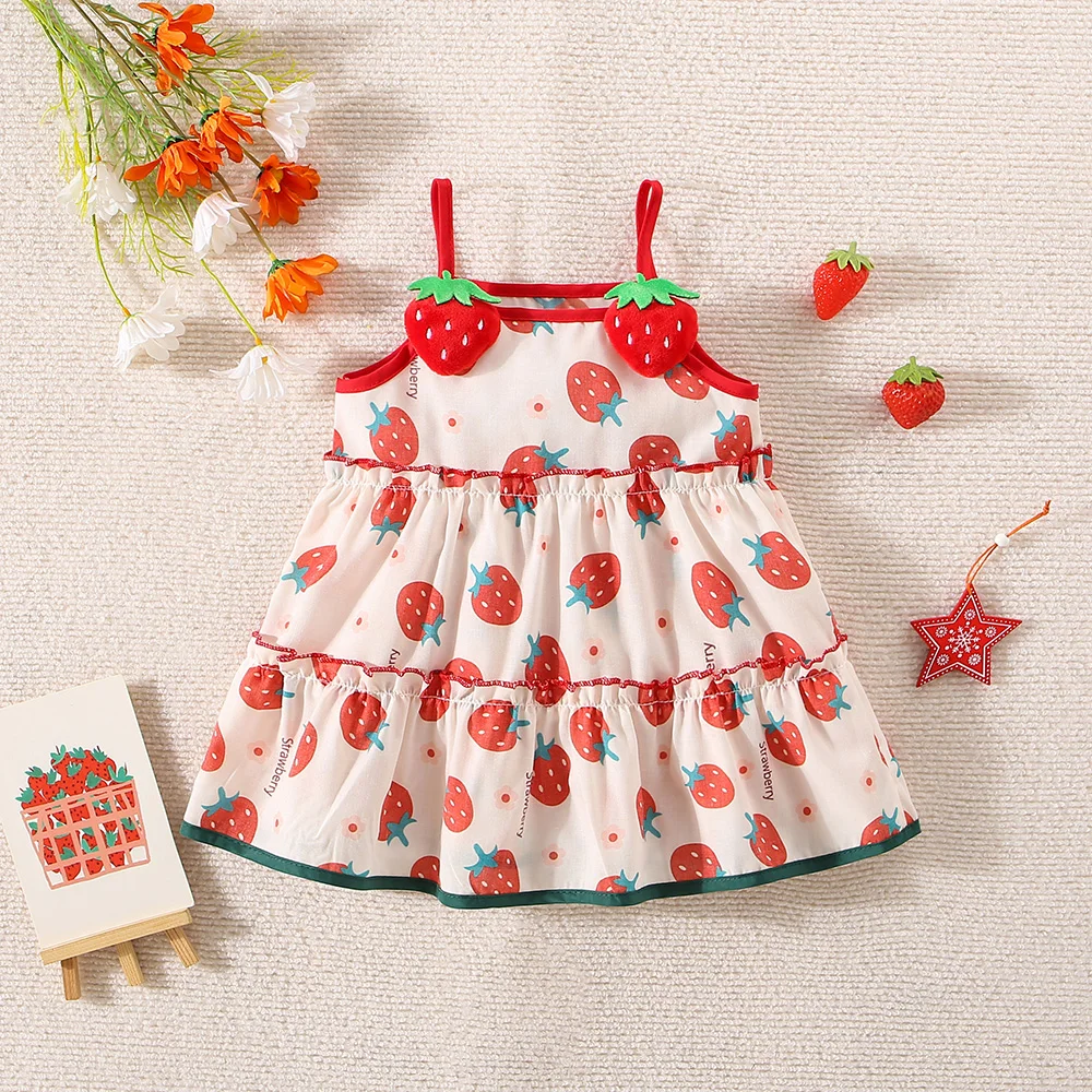 

Summer New Sweet Red Strawberry Baby Girl Dress, Christmas Party Children'S Sling Clothes For Babies Aged 9 Months To 3 Years