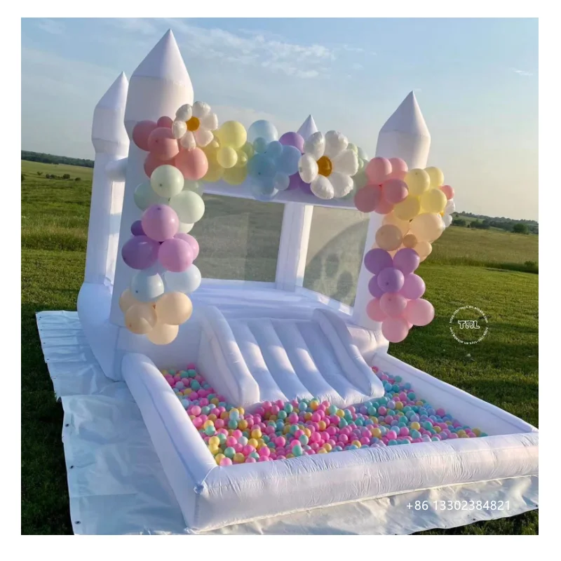 Commercial Jumping Bounce Slide White Inflatable Wedding Bouncy House With Ball Pit Pool