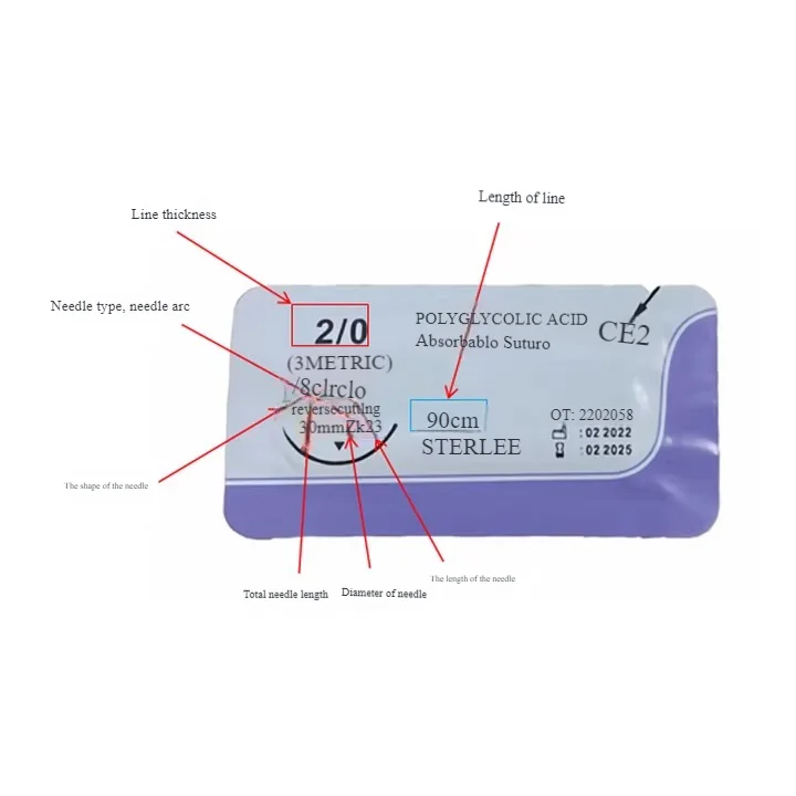 Veterinary Absorbable Sutures, Polyglycolic Suture (0/2/3/4 Medical Suture) (12 Pcs/90cm Round/Reverse Suture Thread)