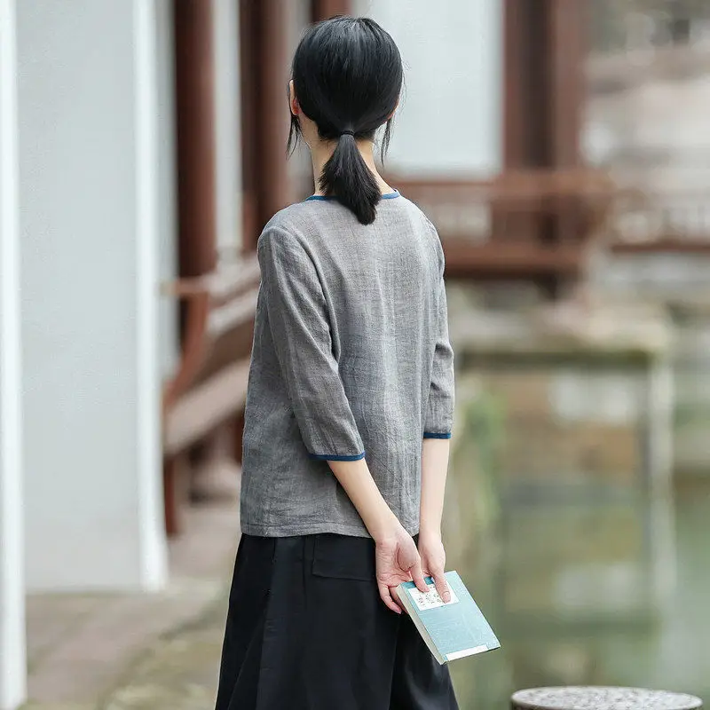 Hanfu تقليد القطن الكتان النمط الصيني جمهورية الصين نمط الملابس النسائية عناصر هان الزي القديم #3