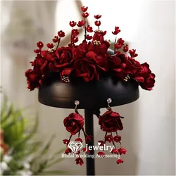 CC Flower Hairbands Wedding Hair Accessories Women Headpiece Bridal Headdress Bridal Dress 100% Handmade Headbands Earring xy483
