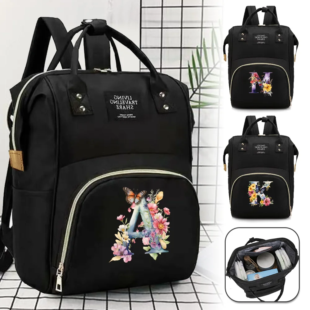 

Large Capacity Mommy Backpack Baby Bottle Nursing Bags Butterfly Letter Series Diaper Bag Travel Essentials Nappy Organizer