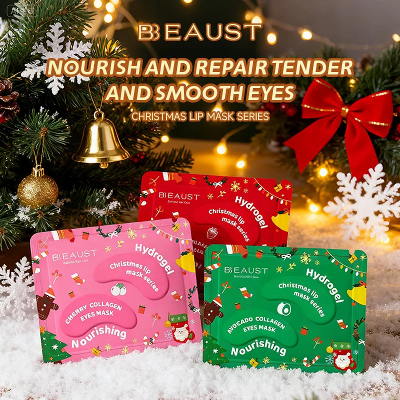6pcs Sets Christmas Hydrogel 3pcs Eye Mask+ 3pcs Lip Mask,Moisturizing Repair for Holiday Skin Care Gift