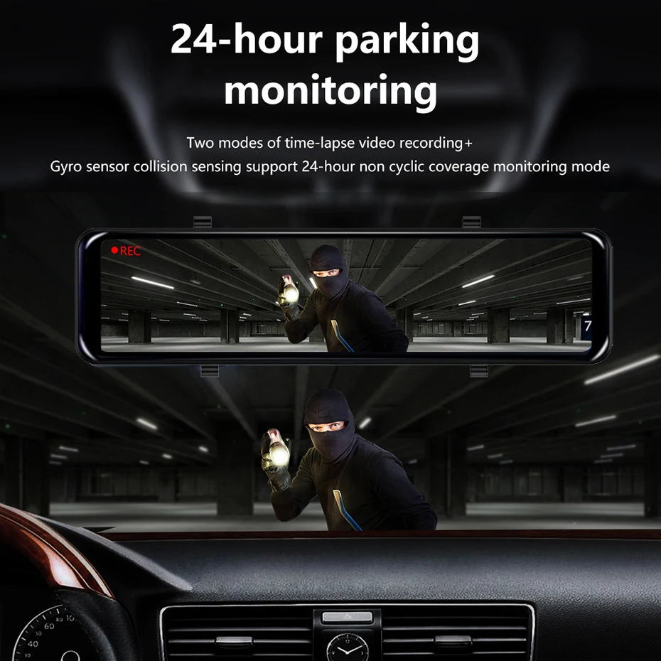 UHD 4K سيارة مرآة الرؤية الخلفية DashCam WIFI DVR GPS تتبع فيديو داش مسجل السيارات للرؤية الليلية الخلفية 1440P 24H رصد