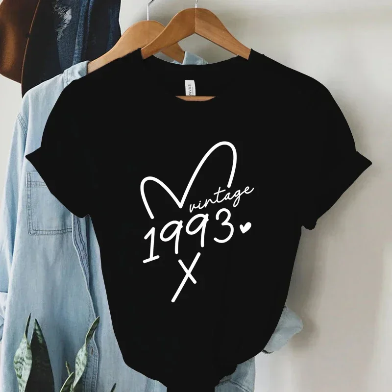 Vintage Born in 1993 Line Love Heart Graphic Letter Printed Women Vintage New Trend Fashion Female T-shirt Top Clothing