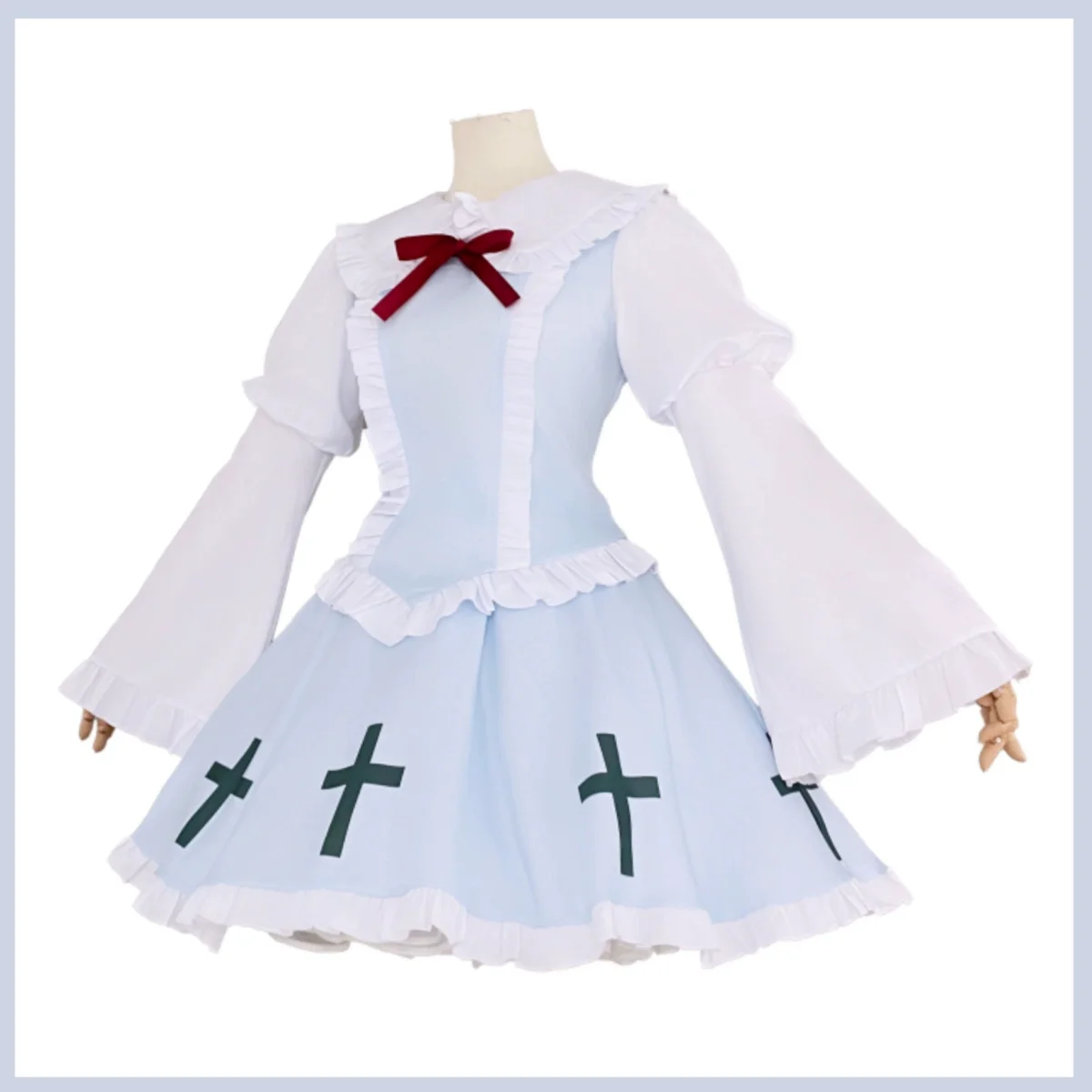 أزياء أنيمي شوجو شارا تسوكيومي أوتاو التأثيرية فستان الأميرة القوطي الأزرق والأبيض لوليتا شعر مستعار امرأة لطيف بدلة حفلة عيد ميلاد