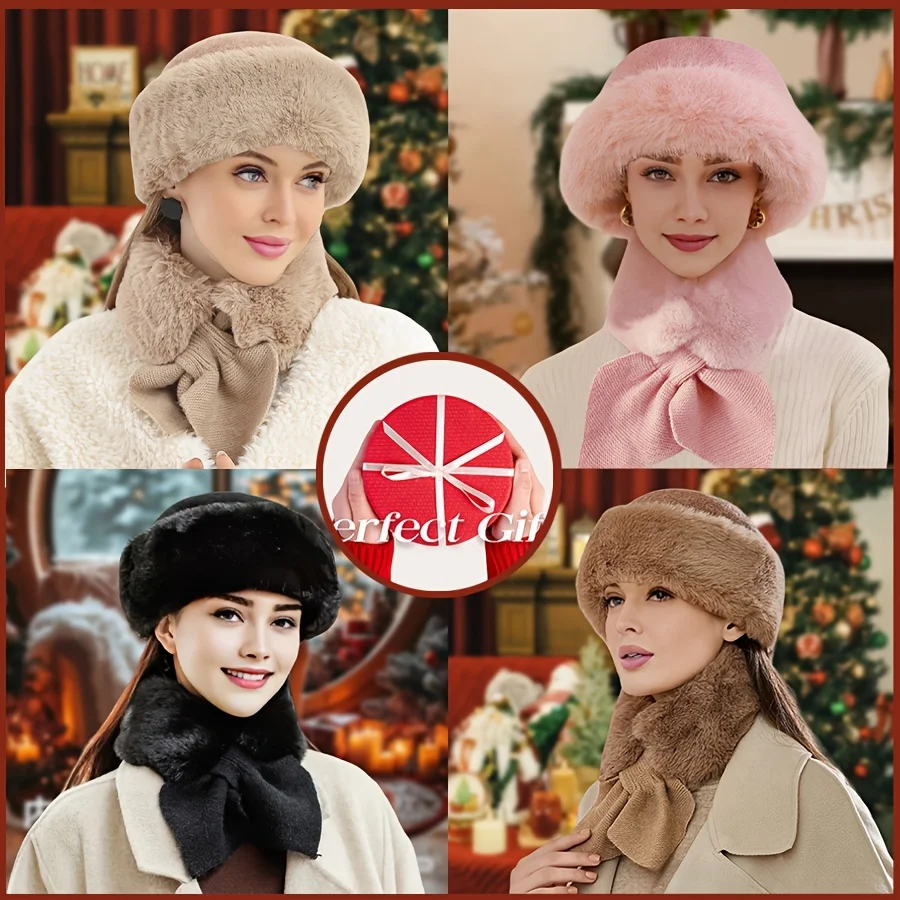 3-piece Winter Warm Suit, Warm Furry Hat, Gloves, Scarf, Hat Set, Windproof and Thick, Suitable for Outdoor Activities