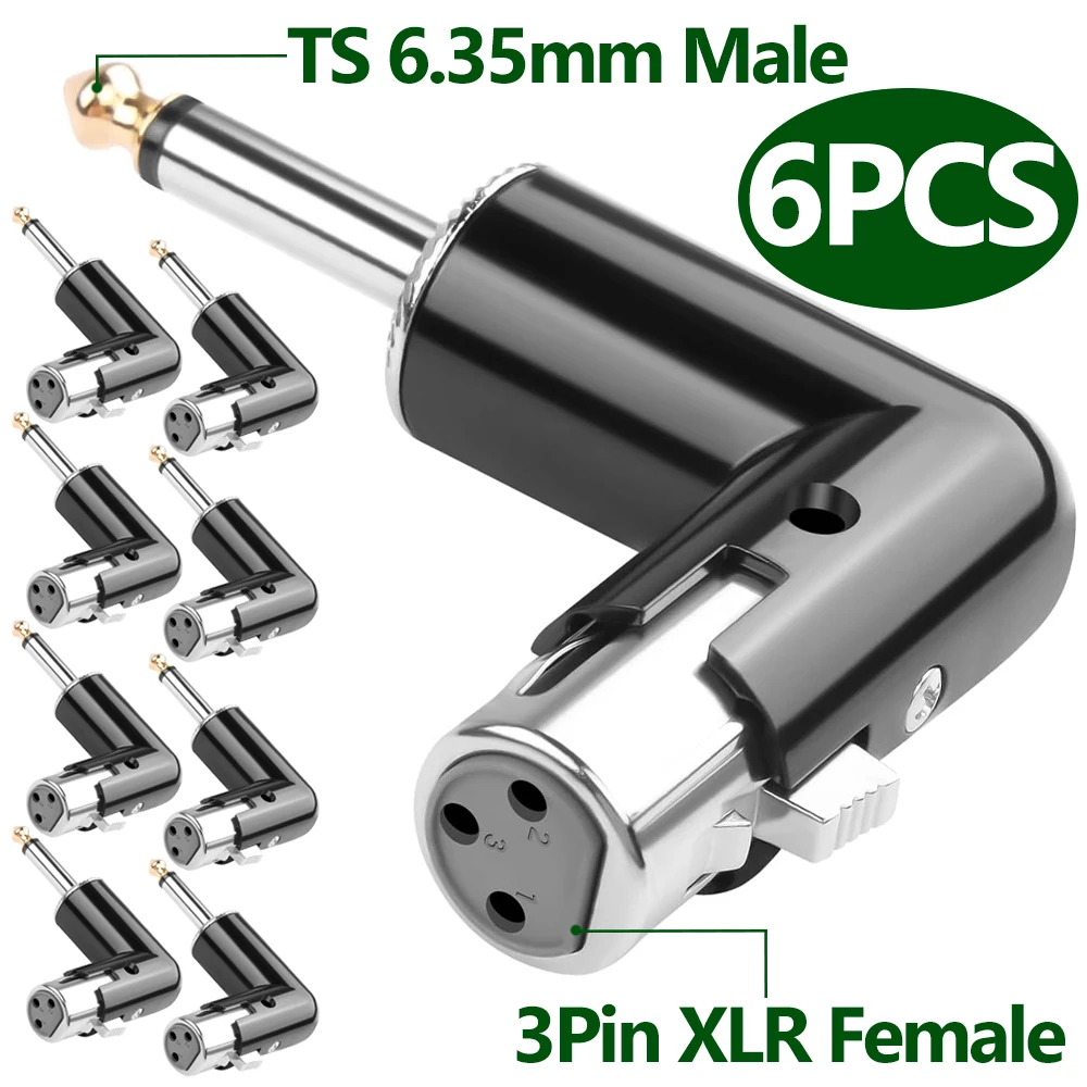 Adjustable 90° Angle XLR Female To 1/4 TS Microphone Adapter 3Pin XLR Socket To TS 6.35mm Male Connector for Amplifier Mixer